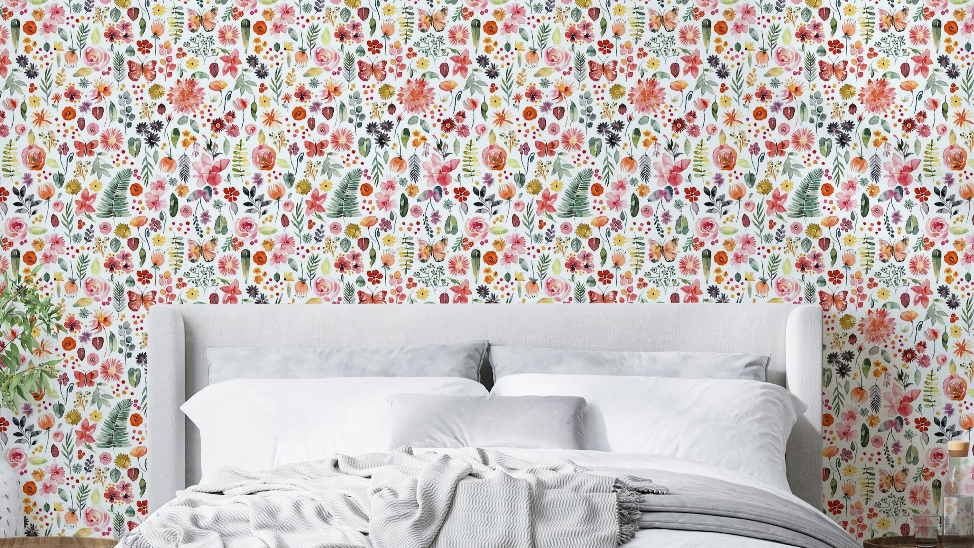 Colorful botanical plants on coral background wallpaper

