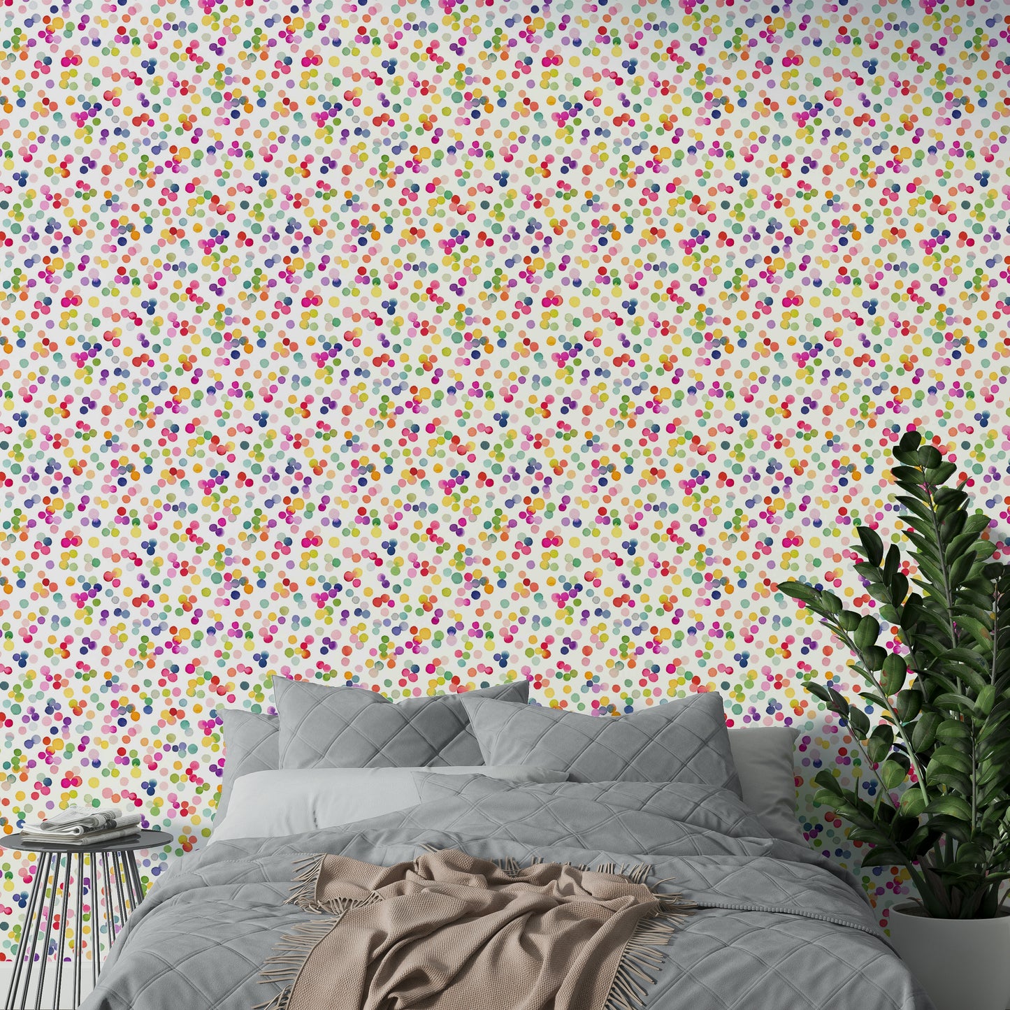 Playful dot pattern wallpaper in bright tones

