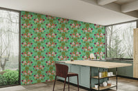 Modern interior with lotus leaf botanical wallpaper

