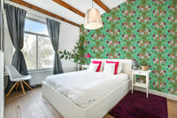 Serene wall mural with overlapping lotus leaves

