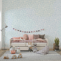 Dreamy wallpaper with fine white floral illustrations

