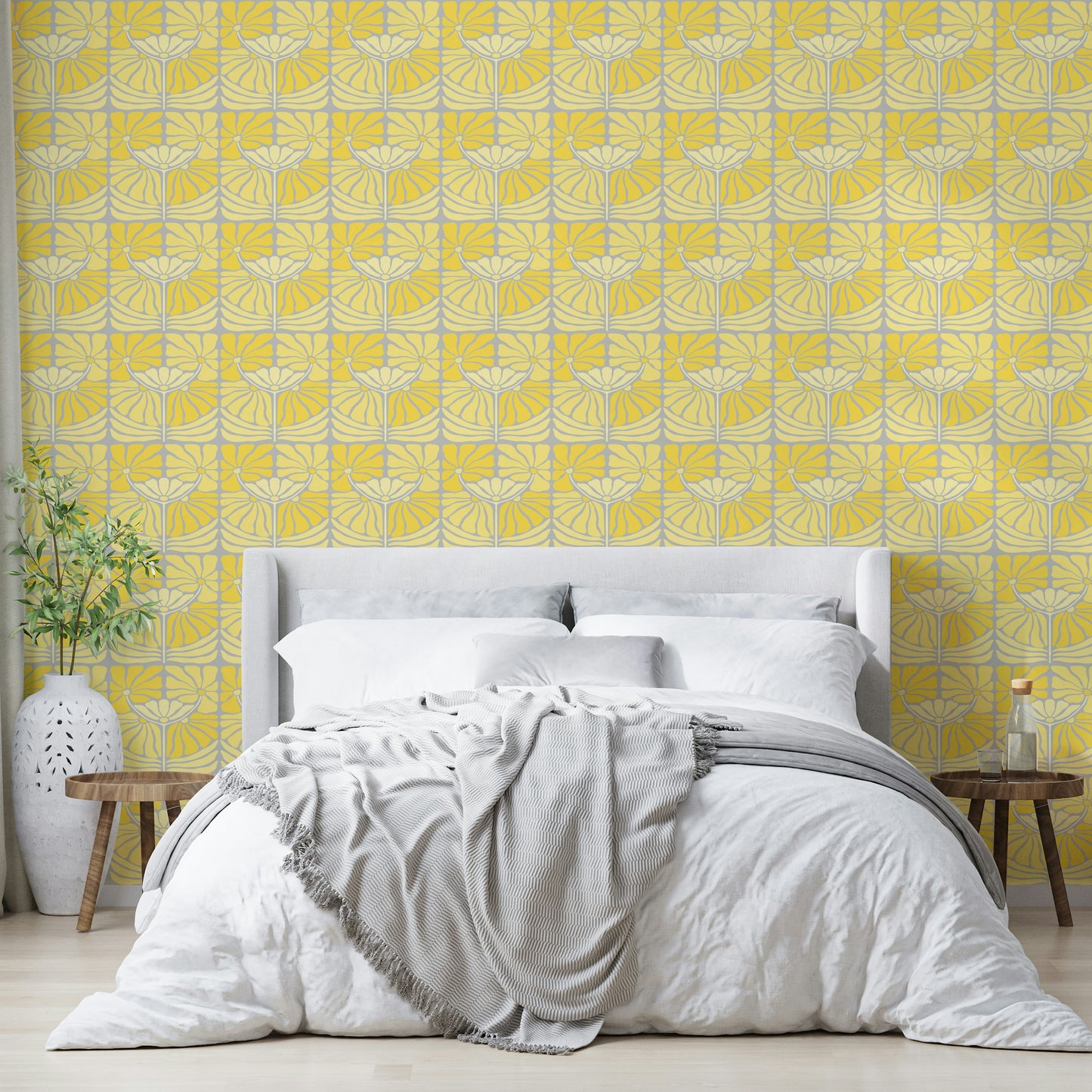Golden-toned floral wallpaper for cottage style

