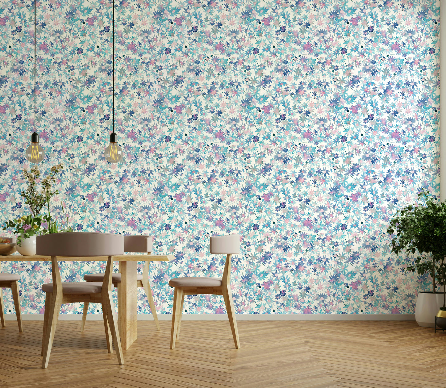 Light pastel floral wallpaper featuring daisies

