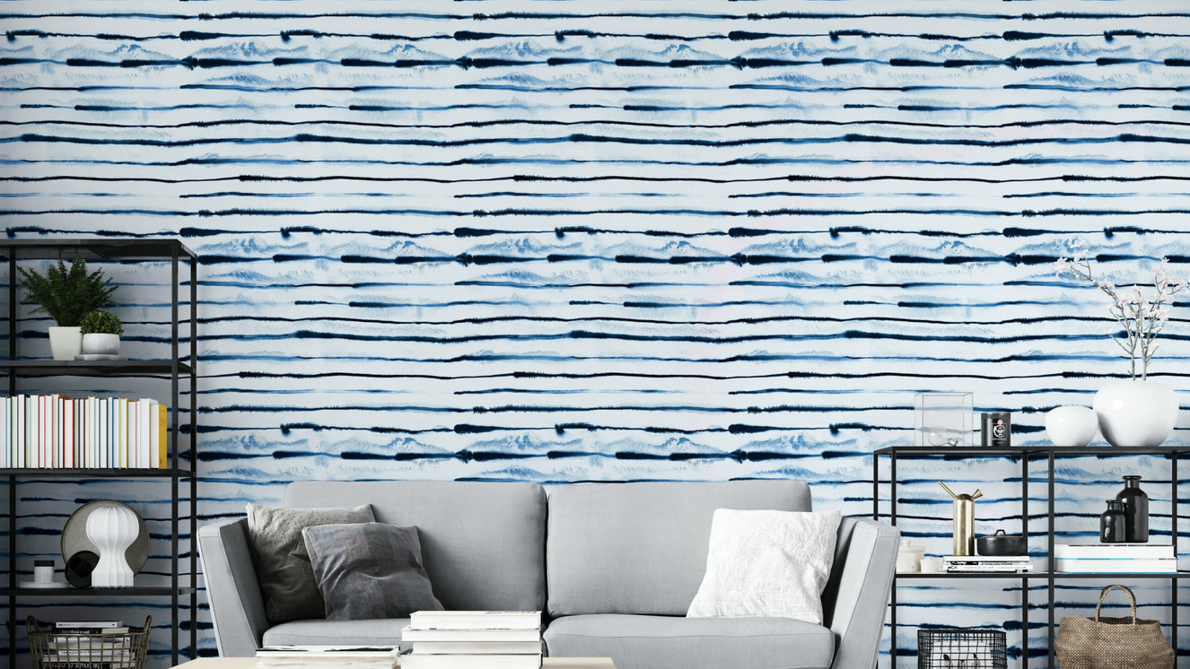 Electric blue stripe wallpaper with Nordic style

