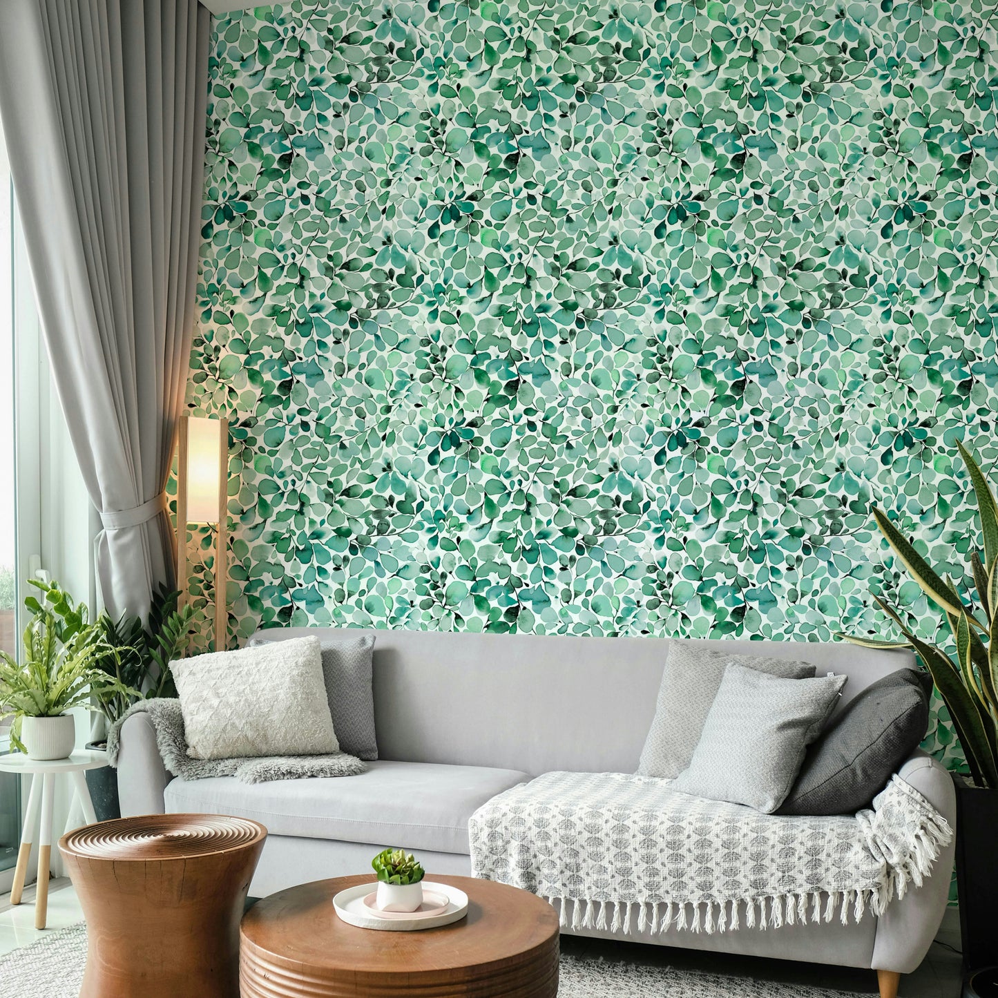 Green leafy wallpaper with eucalyptus and jungle vibes

