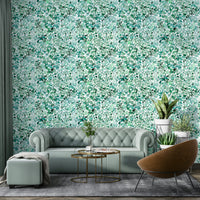 Tropical-themed eucalyptus leaves wallpaper design

