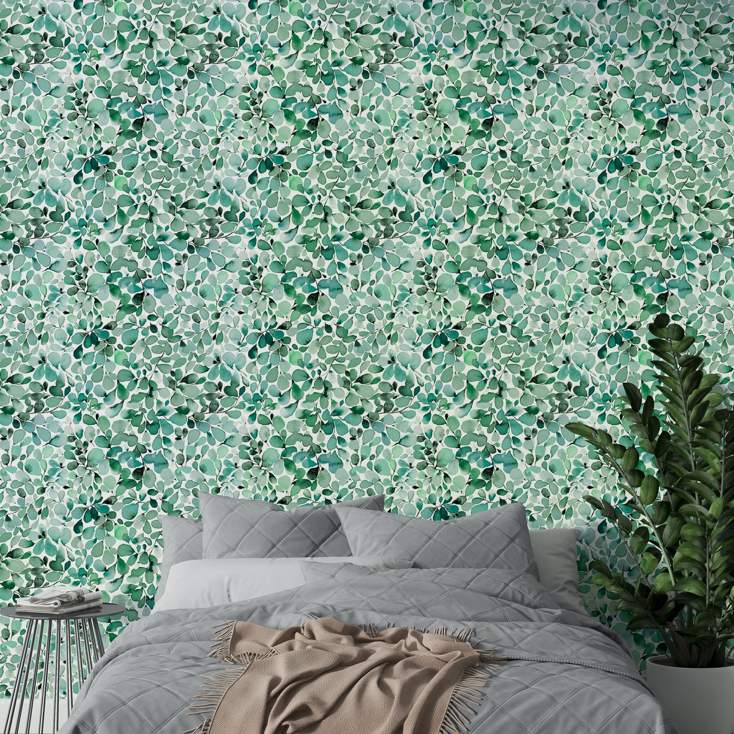 Tropical eucalyptus wallpaper with jungle foliage

