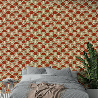 Red and beige mushroom wallpaper for whimsical decor

