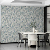 Subtle floral and plant design wallpaper in blue

