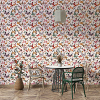 Cheerful countryside wall covering with fluttering butterflies

