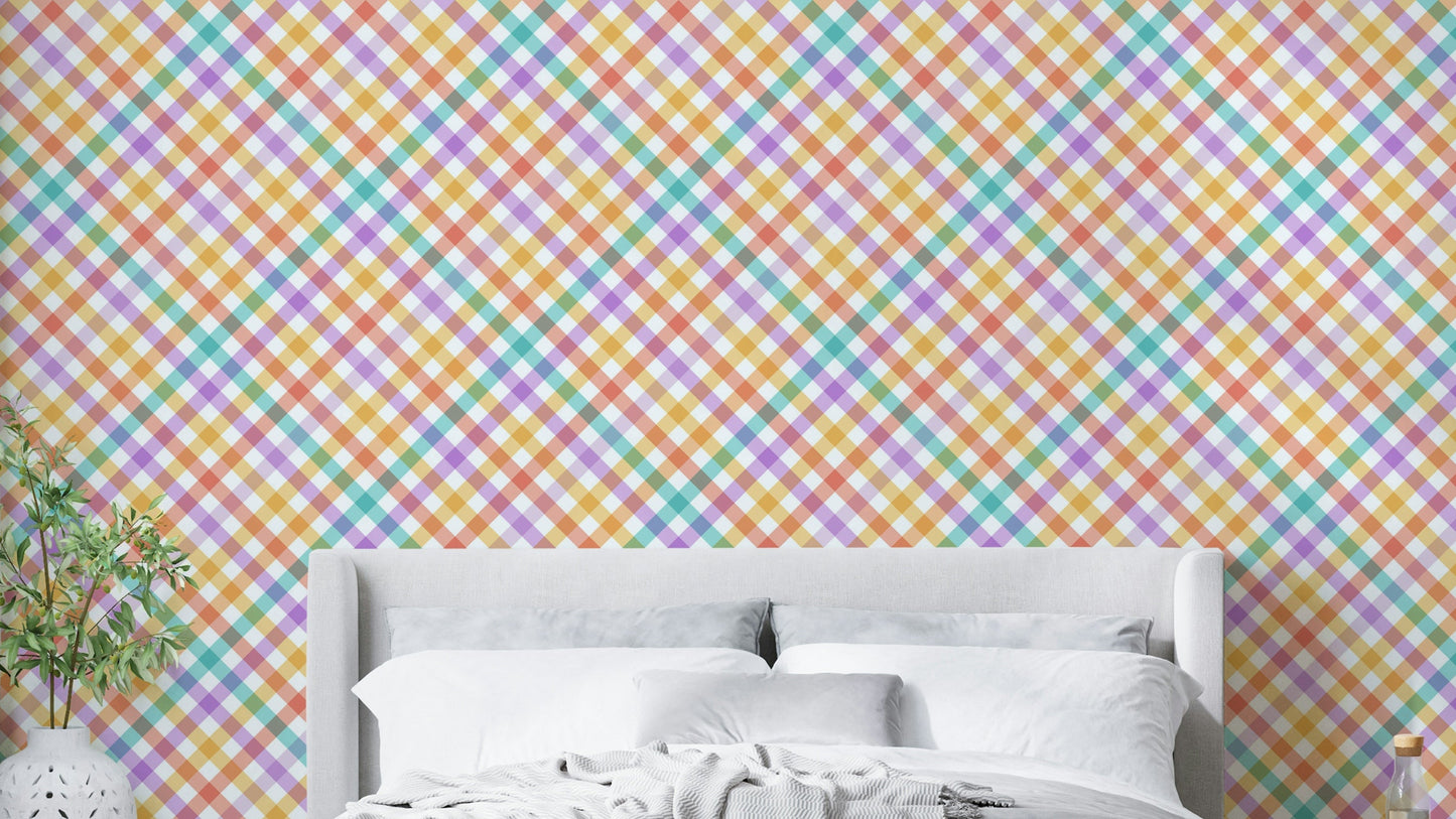 Multicolor geometric checks and stripes wallpaper

