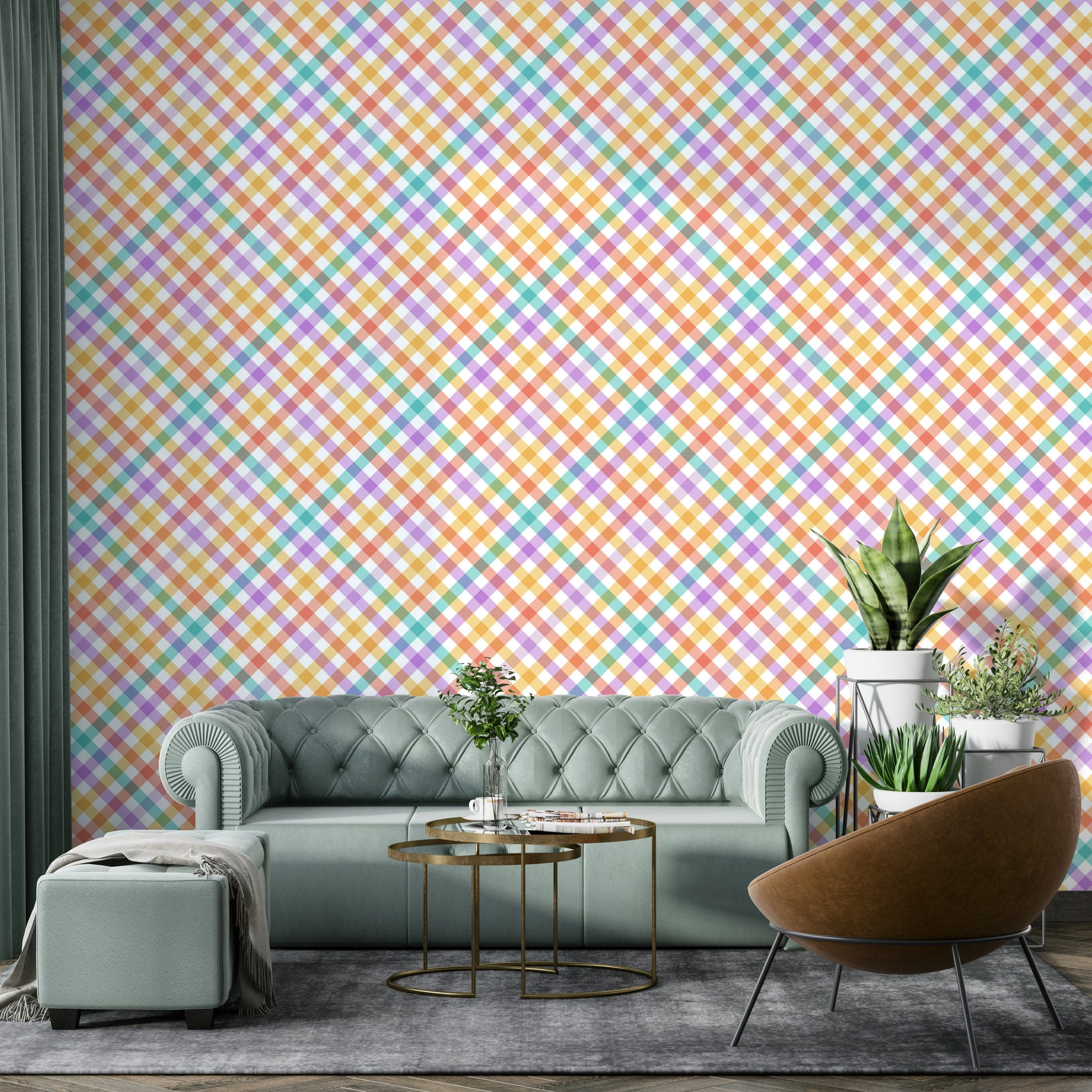 Contemporary multicolor checks wallpaper for feature walls

