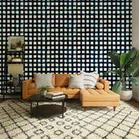 Contemporary geometric wallpaper in navy hues

