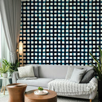 Navy striped wall mural with clean grid lines

