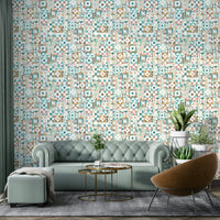 3D-effect geometric tile wallpaper for interiors

