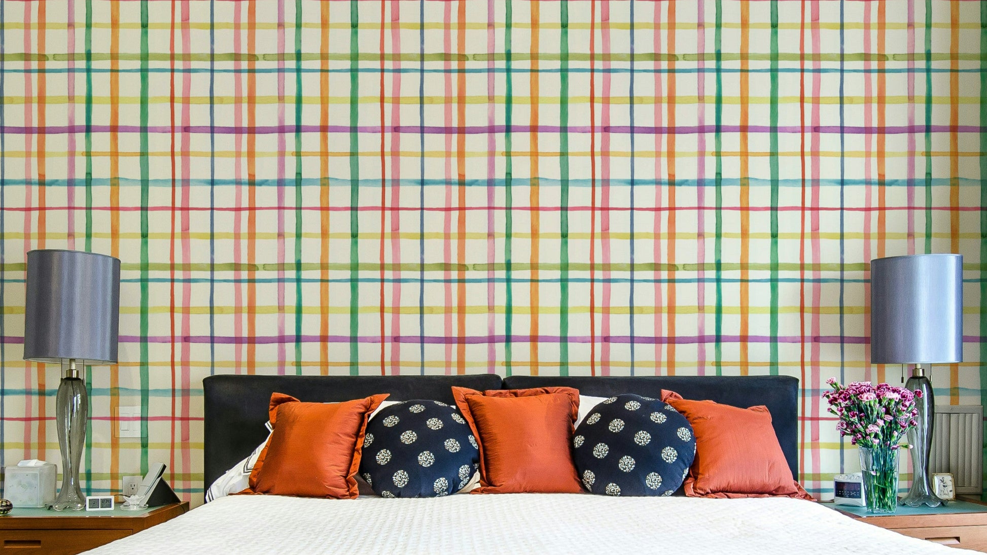 Watercolor plaid geometric wallpaper in soft tones

