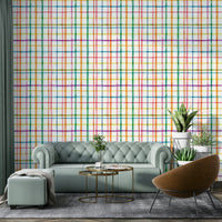 Hand-painted plaid geometric wallpaper for interiors

