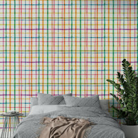 Abstract geometric wallpaper with plaid elements


