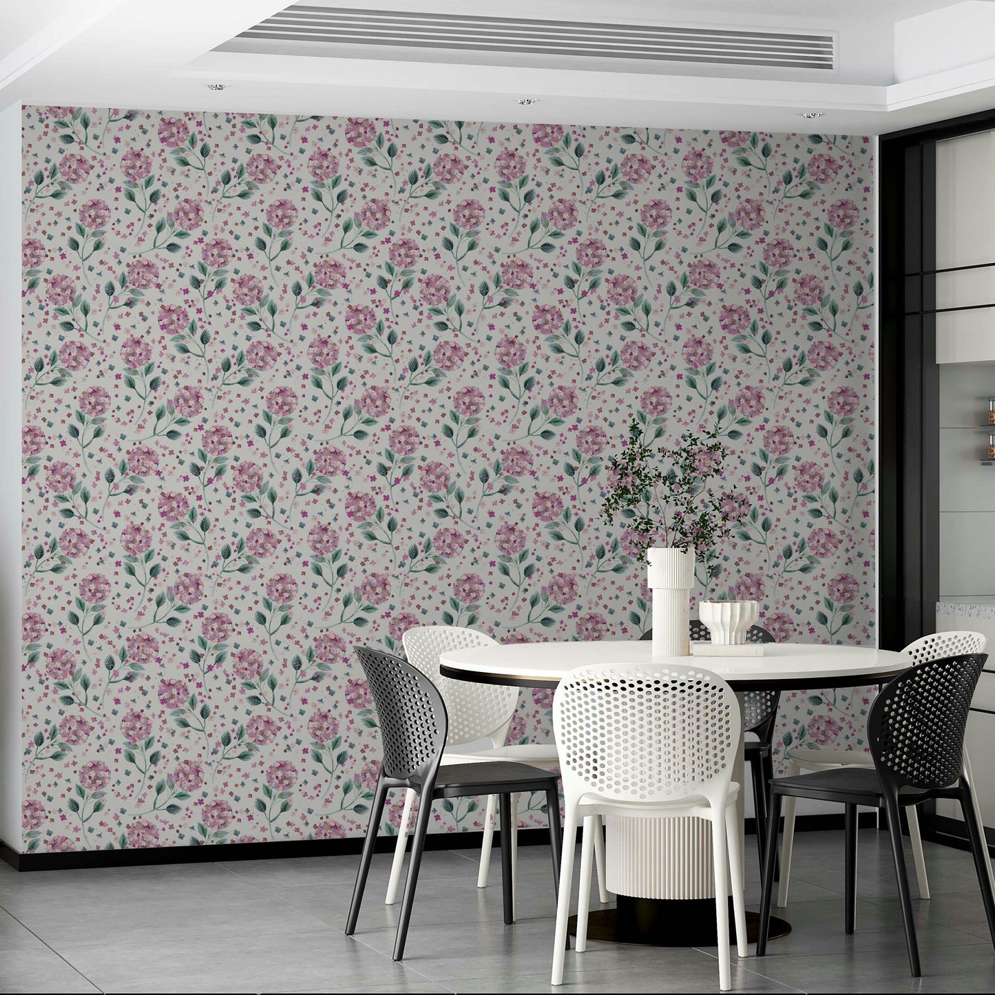 Romantic hydrangea wallpaper in pastel tones

