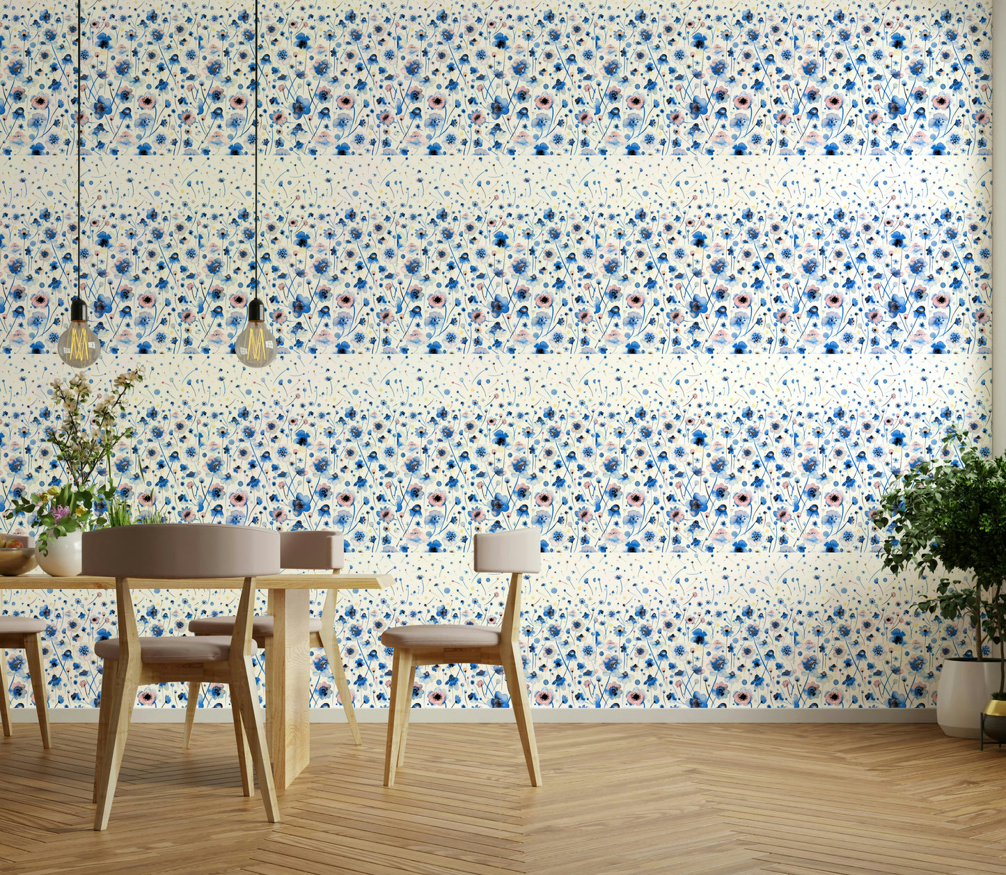 Elegant Scandinavian wallpaper with inked flowers

