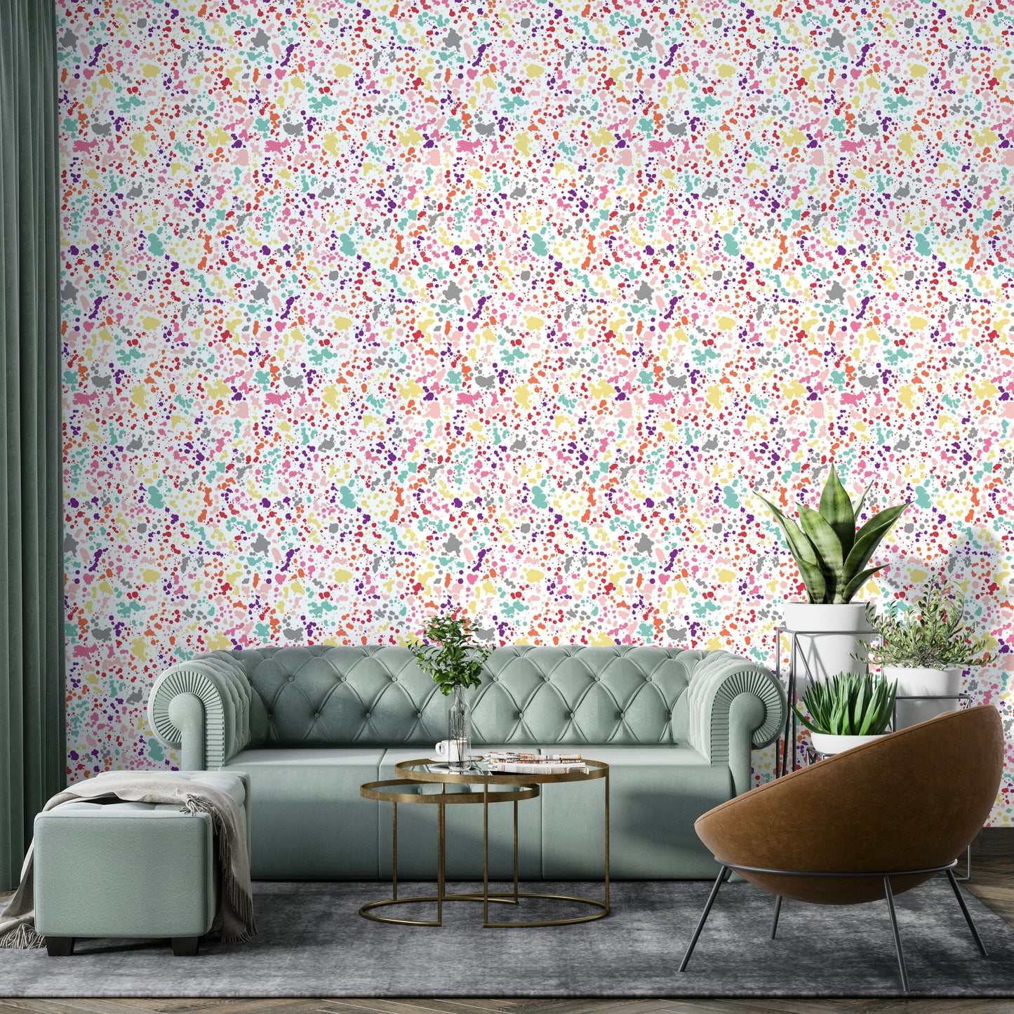 Multicolored ink splatter wallpaper with bleeding dots


