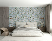 Vibrant Japanese pattern wallpaper with curved motifs

