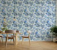 Nature-inspired tropical wallpaper in blue tones

