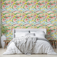 Hand-painted Tuscan hills wallpaper in soft tones

