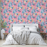 Watercolor-painted flowers on white wallpaper


