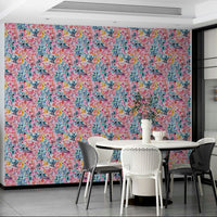 Artistic wall design featuring multicolor blossoms

