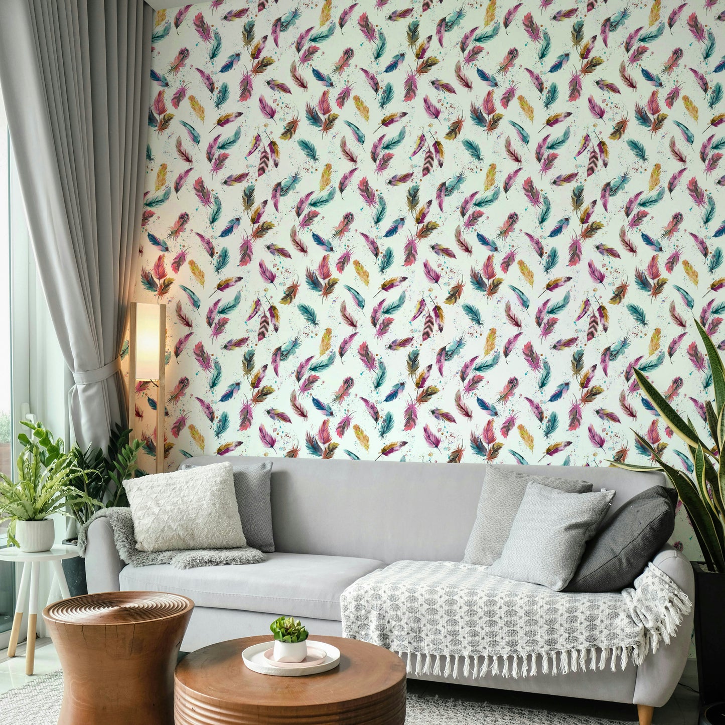 Light and airy feather wallpaper for serene spaces

