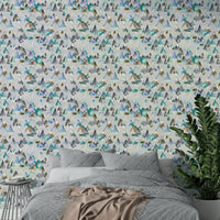 Misty gray mountain wallpaper for tranquil interiors

