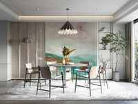 Fog-covered mountain wall art in neutral tones

