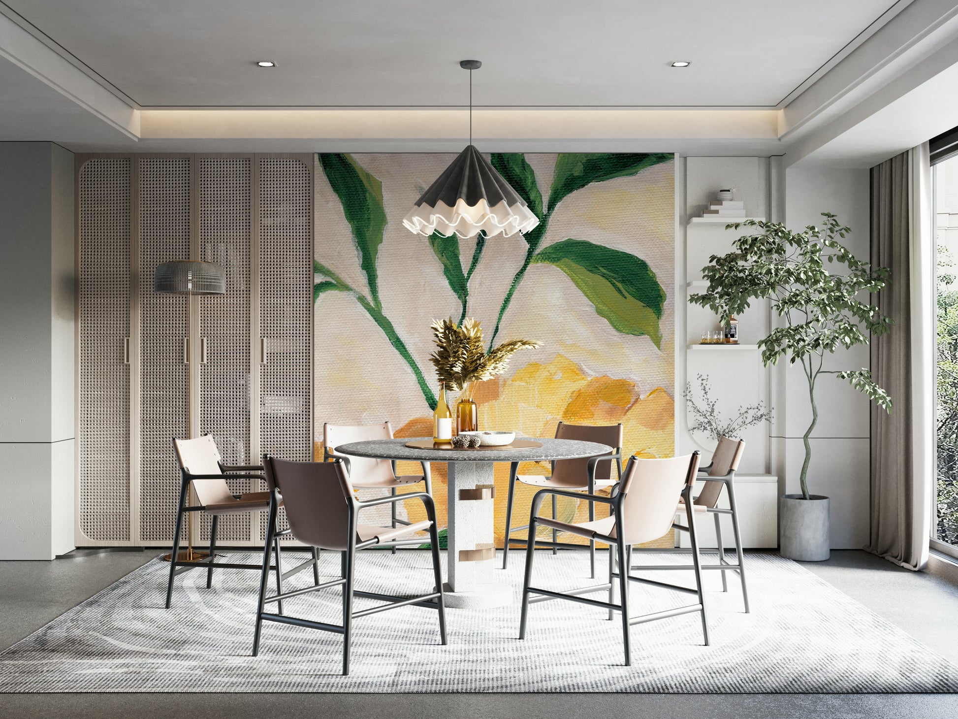 Sunlit petals wall mural with glowing floral detail

