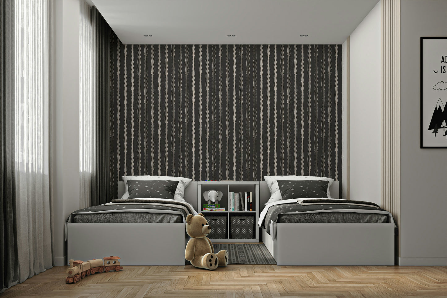 Elegant dark stripe wallpaper with moody ambiance

