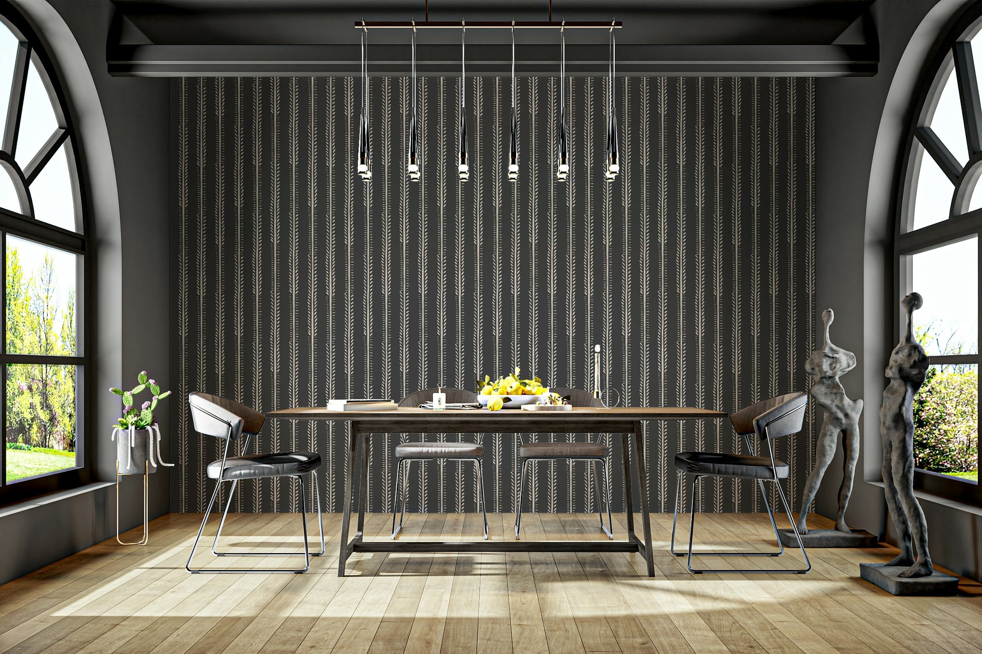 Deep-toned wallpaper featuring minimal stripe design

