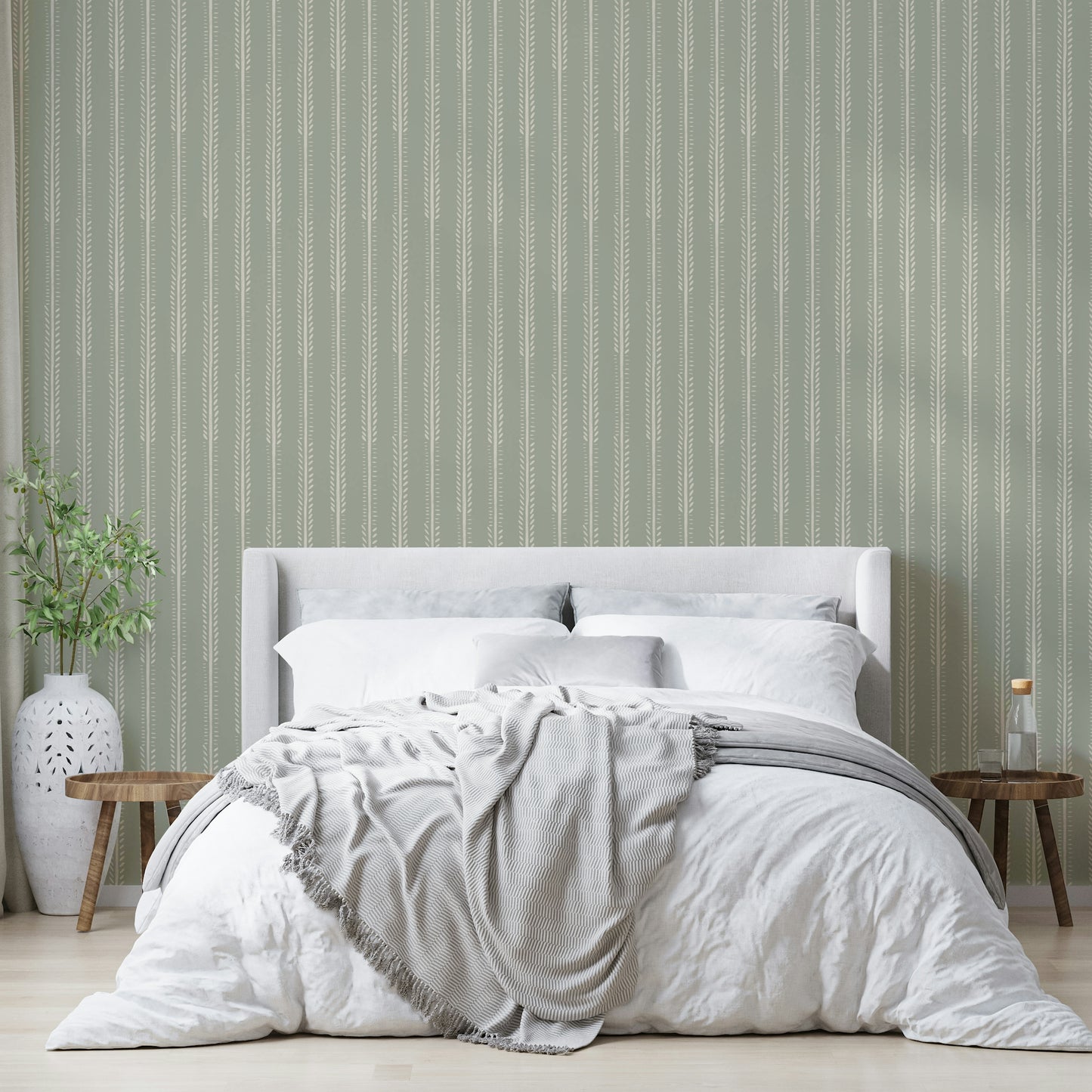 Sage tone striped wallpaper for modern calm spaces

