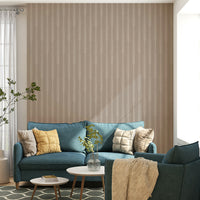 Botanical print wallpaper with structured stripe layout

