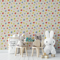 Bright and playful strawberry patch wallpaper design

