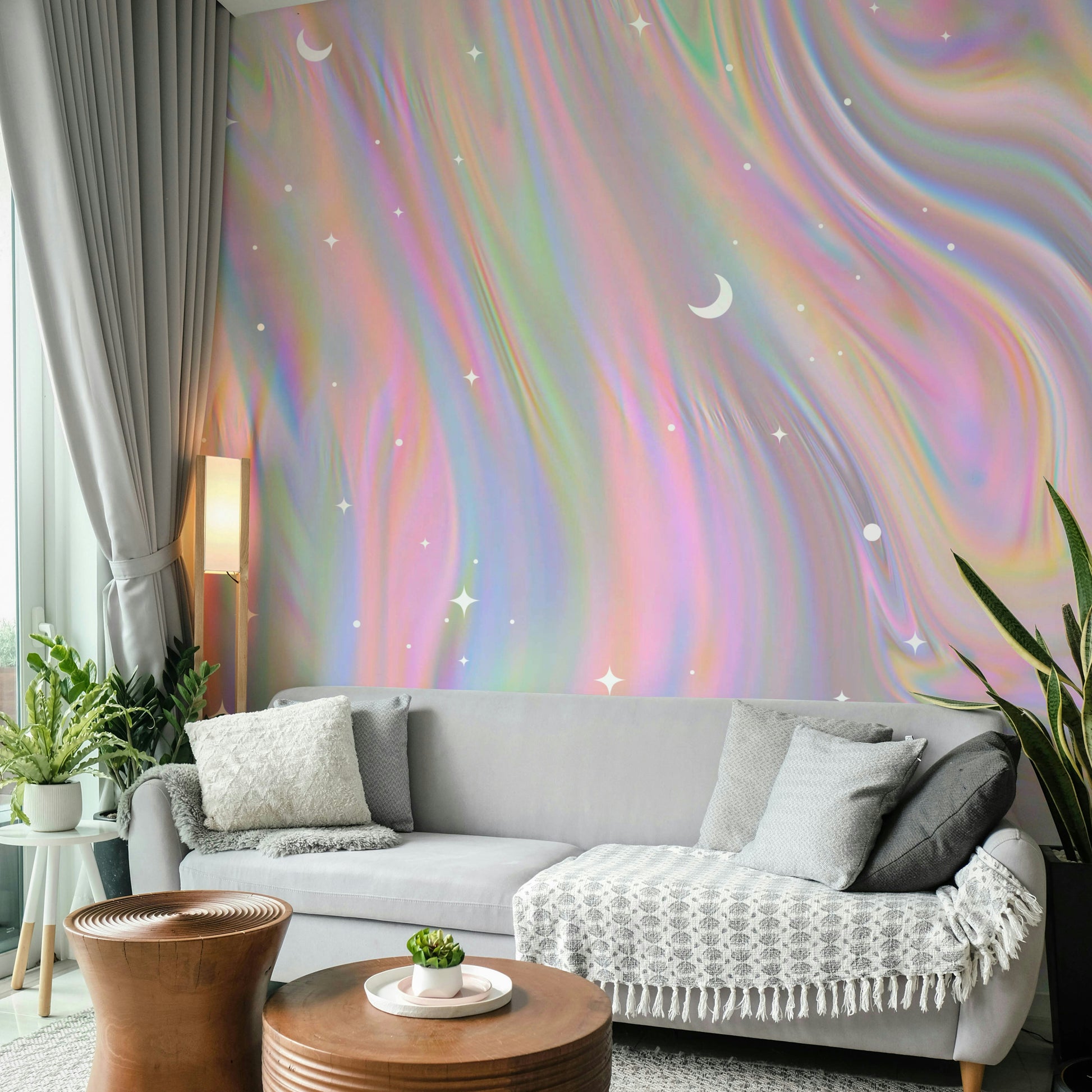 Moon and stars pastel mural

