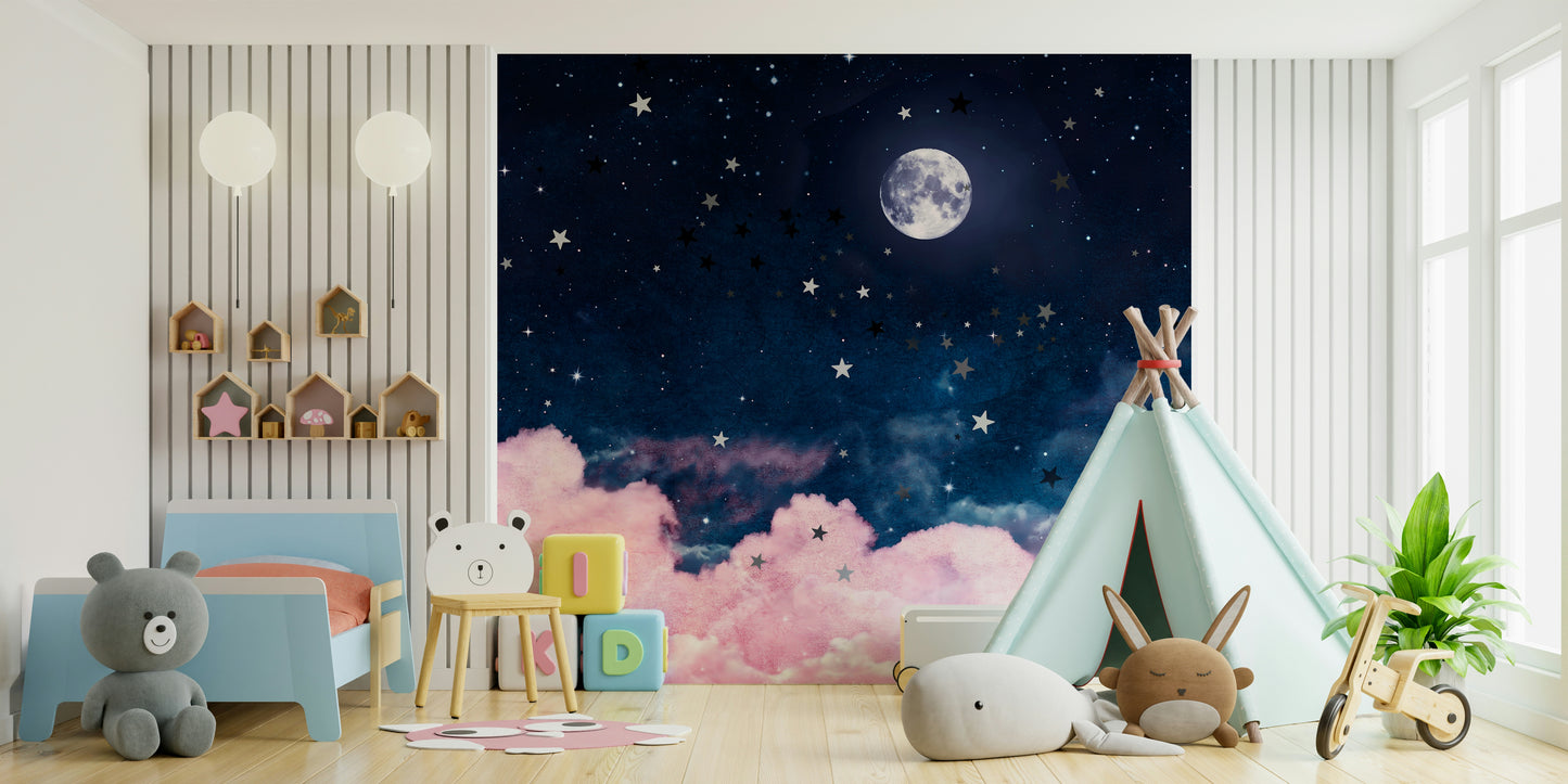 Pastel cloud moon wall mural

