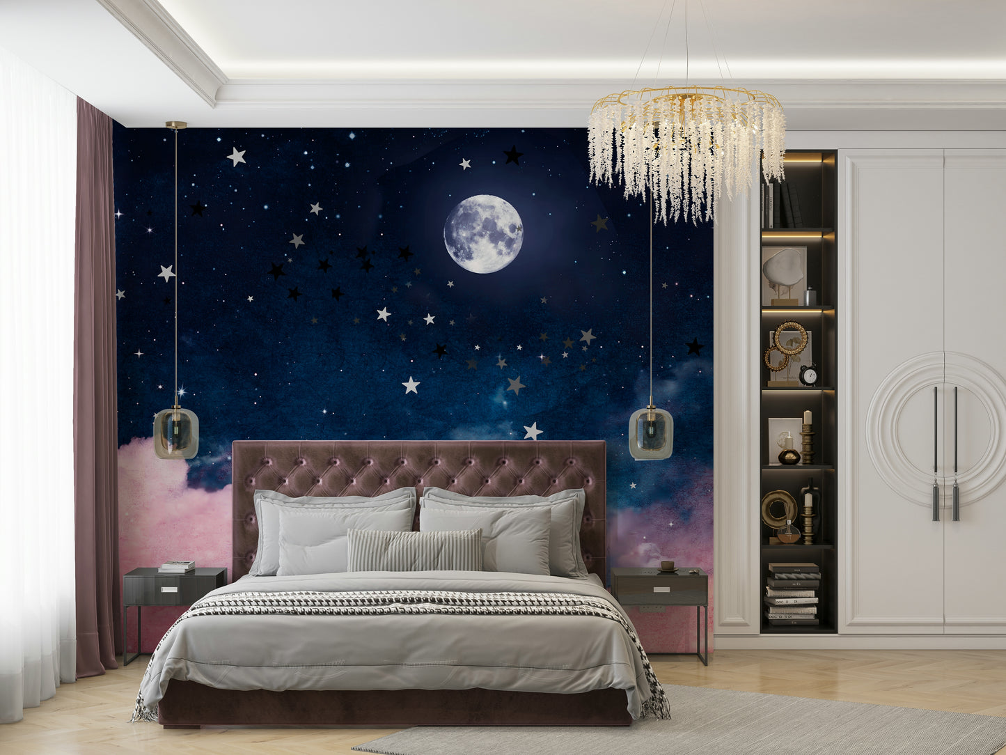 Night-themed mural for kids room

