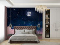 Night-themed mural for kids room

