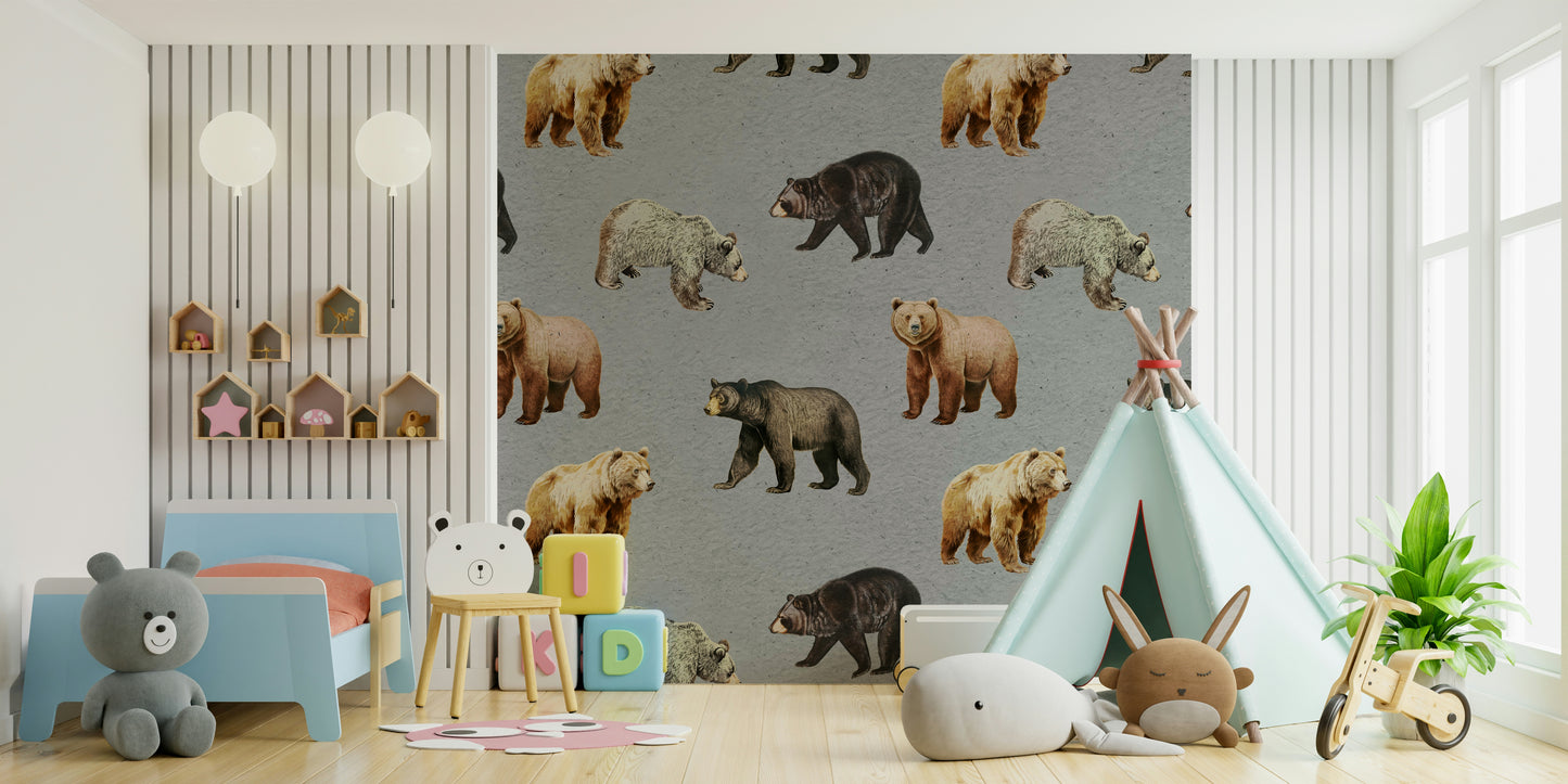 Hand-drawn bear pattern mural

