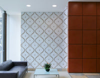 Modern interior with Whispered Trails wallpaper feature

