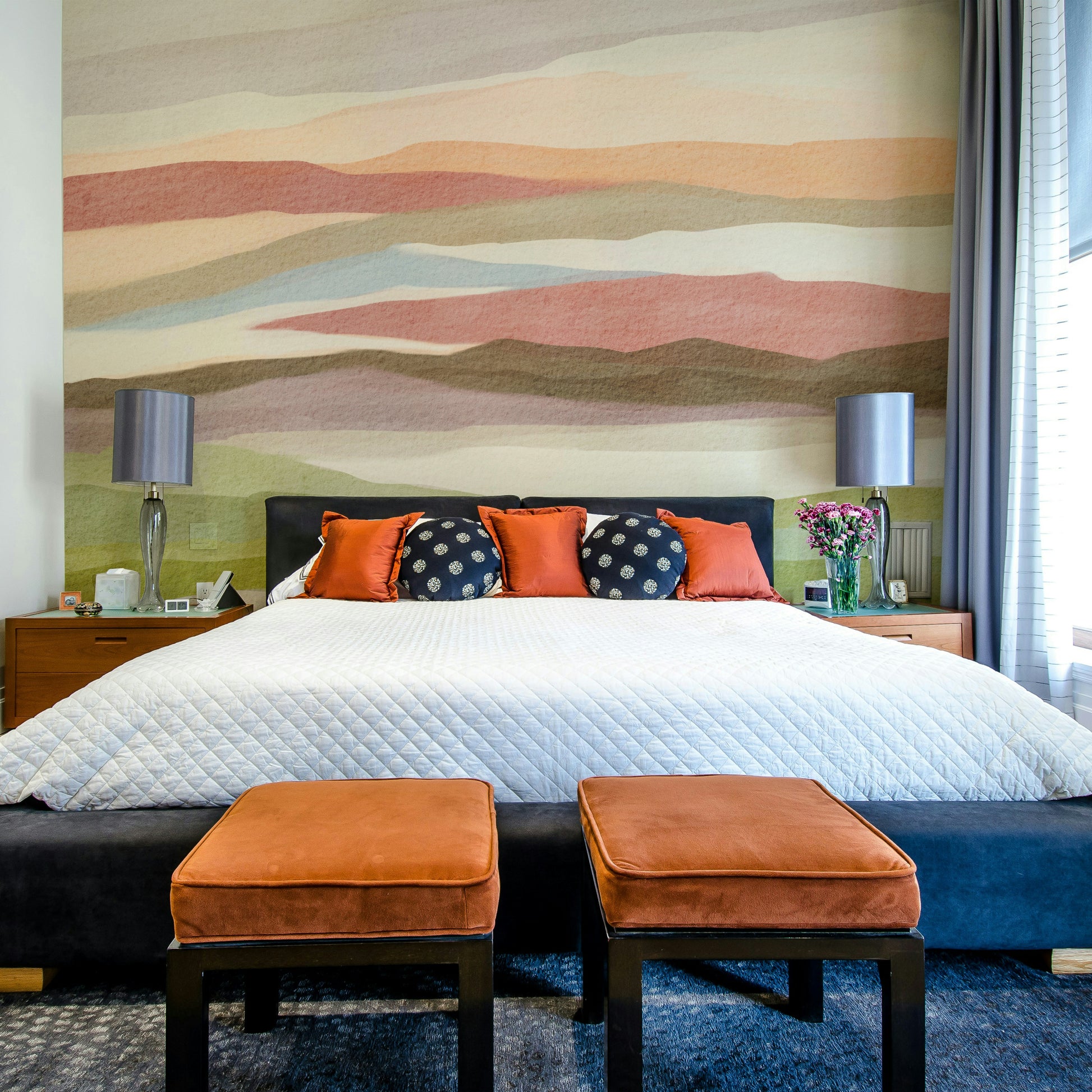 Gentle abstract mural with soft horizon lines

