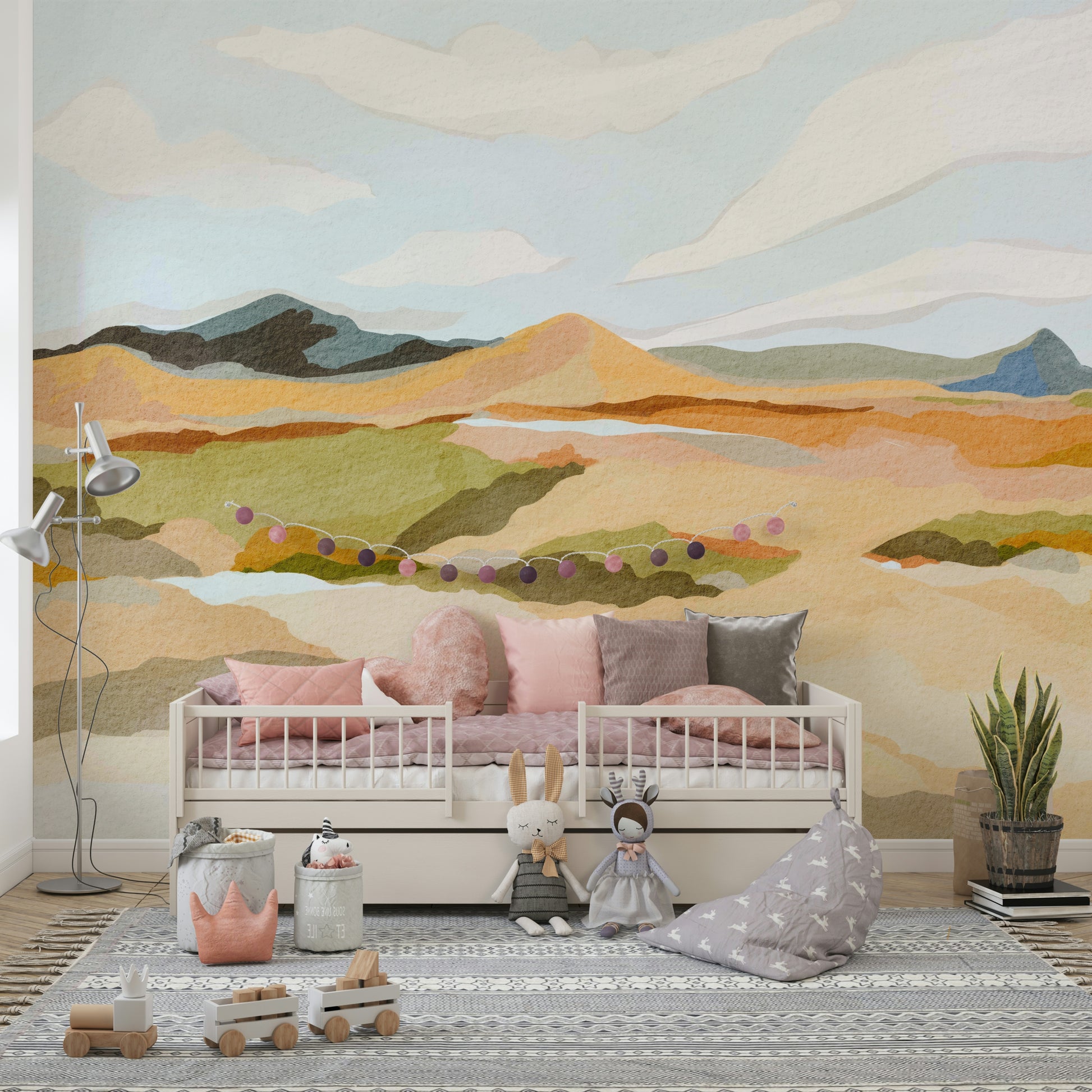 Abstract mountain scenery wallpaper with layered textures

