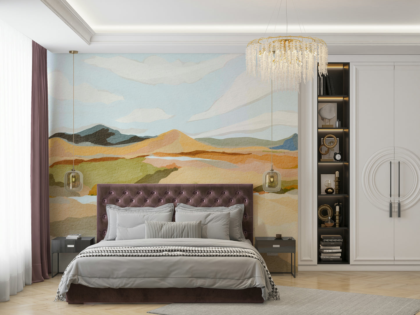 Bold abstract mountain view wall mural design

