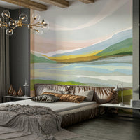 Abstract art mural featuring gentle hill shapes

