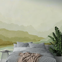 Misty mountain wall mural for nature-inspired rooms

